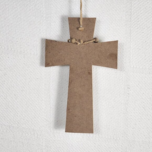 Rustic Whitewash Embossed Particle Board Beaded Faux Wood Love Sign on 8" Cross - Picture 8 of 16